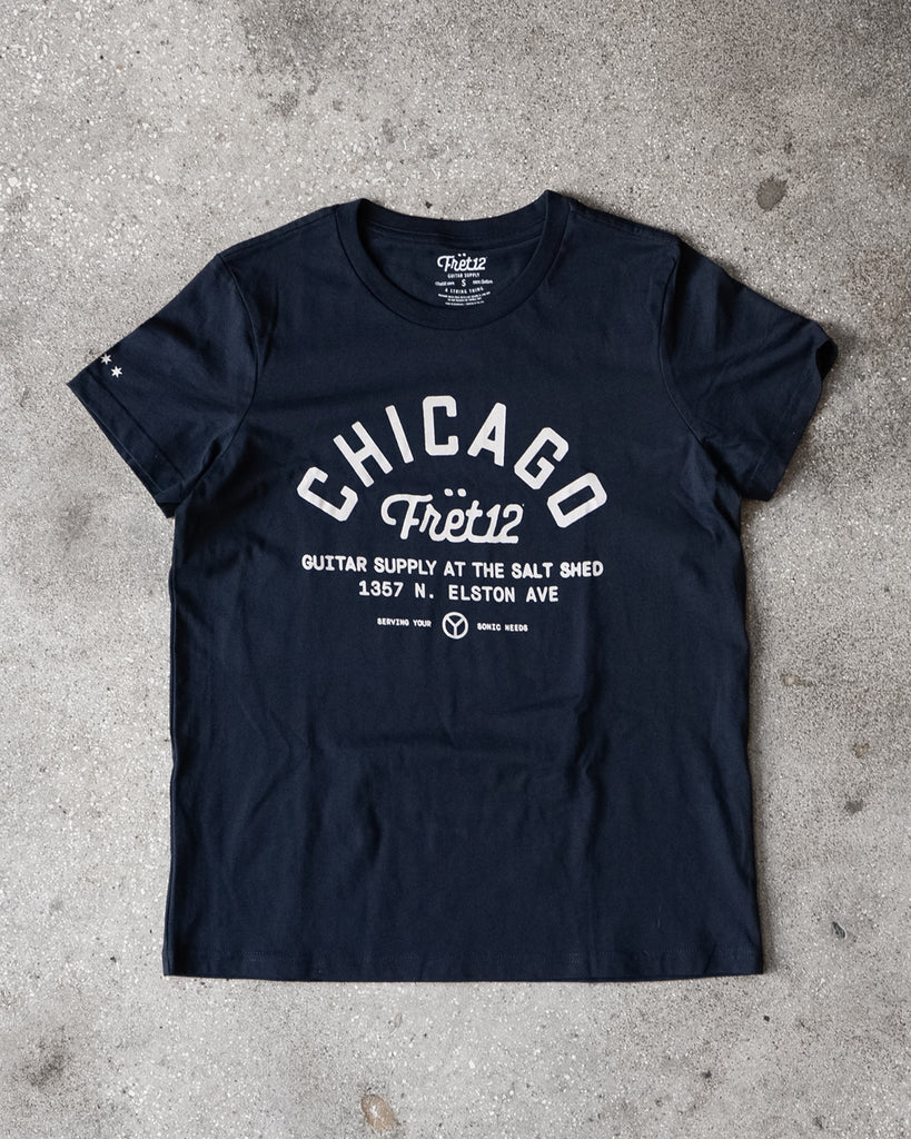 GUITAR SUPPLY AT SALT SHED DESIGN WOMEN'S TEE - NAVY