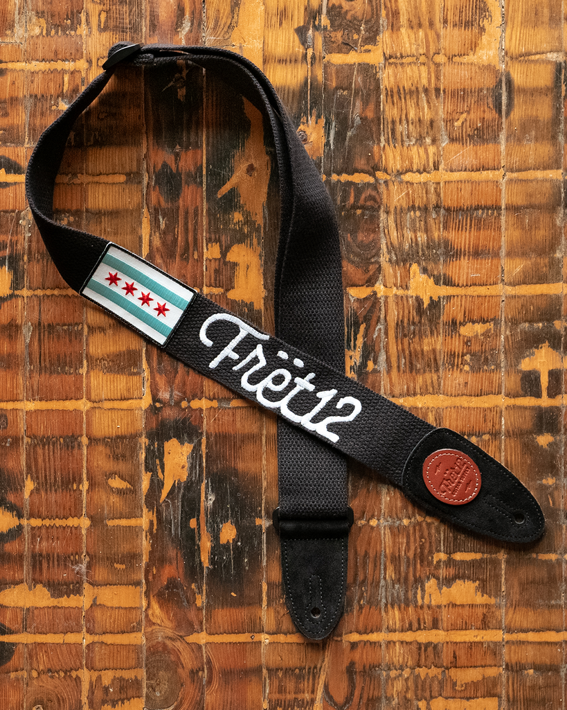 CHICAGO FLAG GUITAR STRAP - SCRIPT LOGO