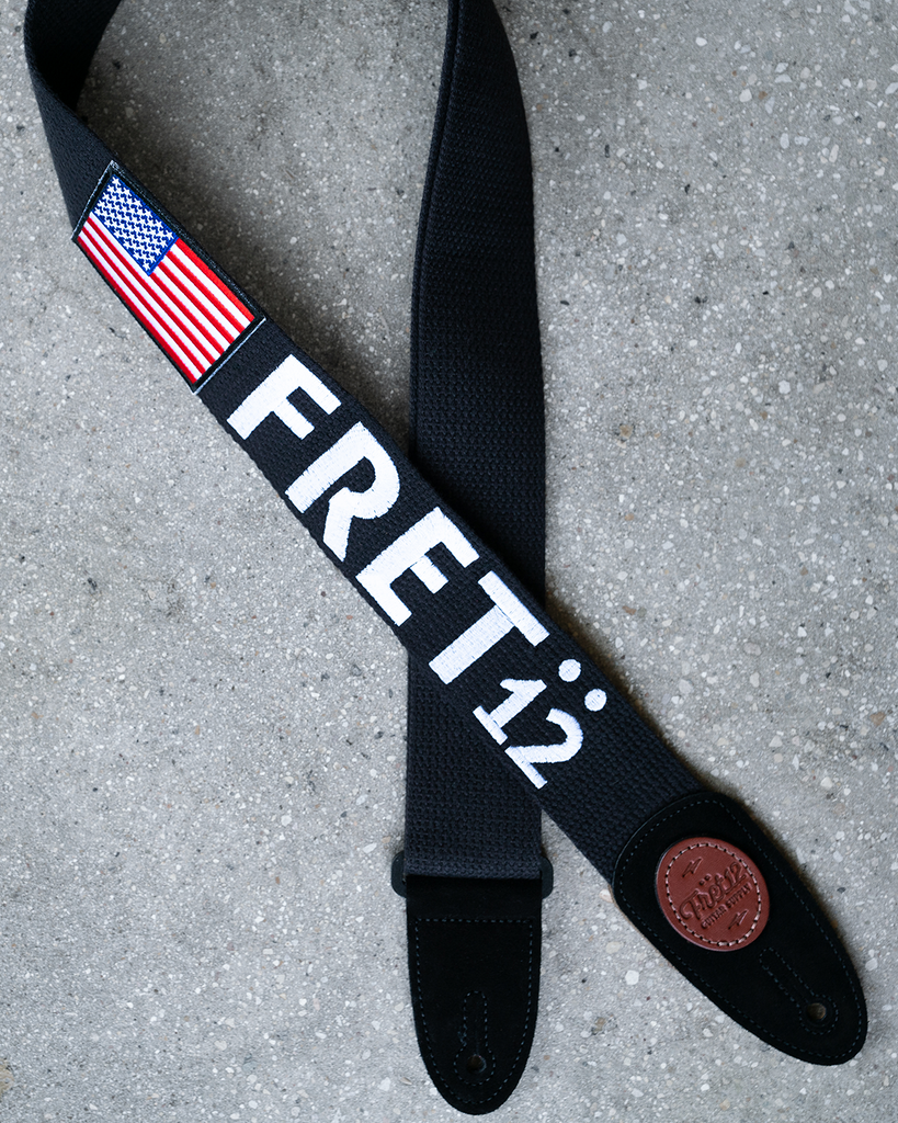 FRET12 OLD GLORY FLAG BLACK GUITAR STRAP - BLOCK LOGO