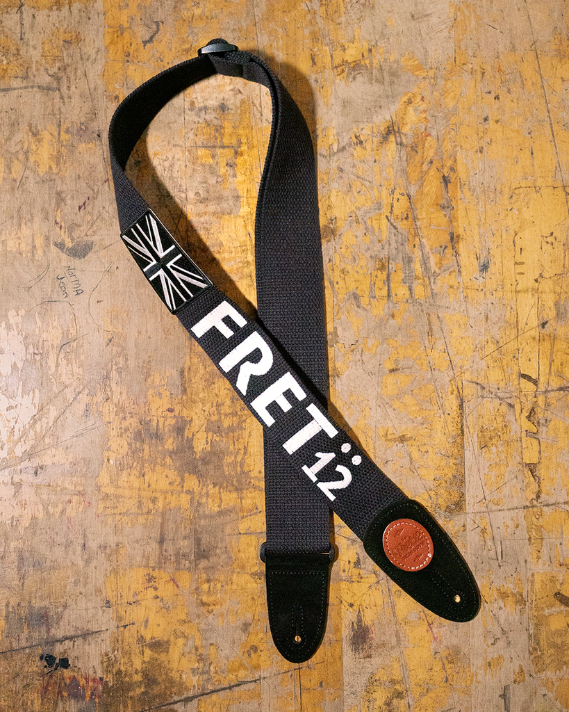 FRET12 MONOCHROME BRITISH FLAG GUITAR STRAP - BLOCK LOGO