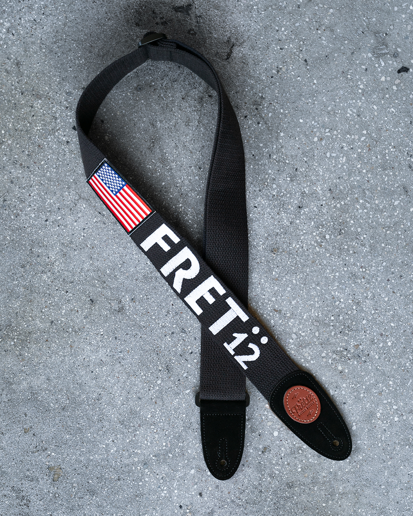 FRET12 OLD GLORY FLAG BLACK GUITAR STRAP - BLOCK LOGO