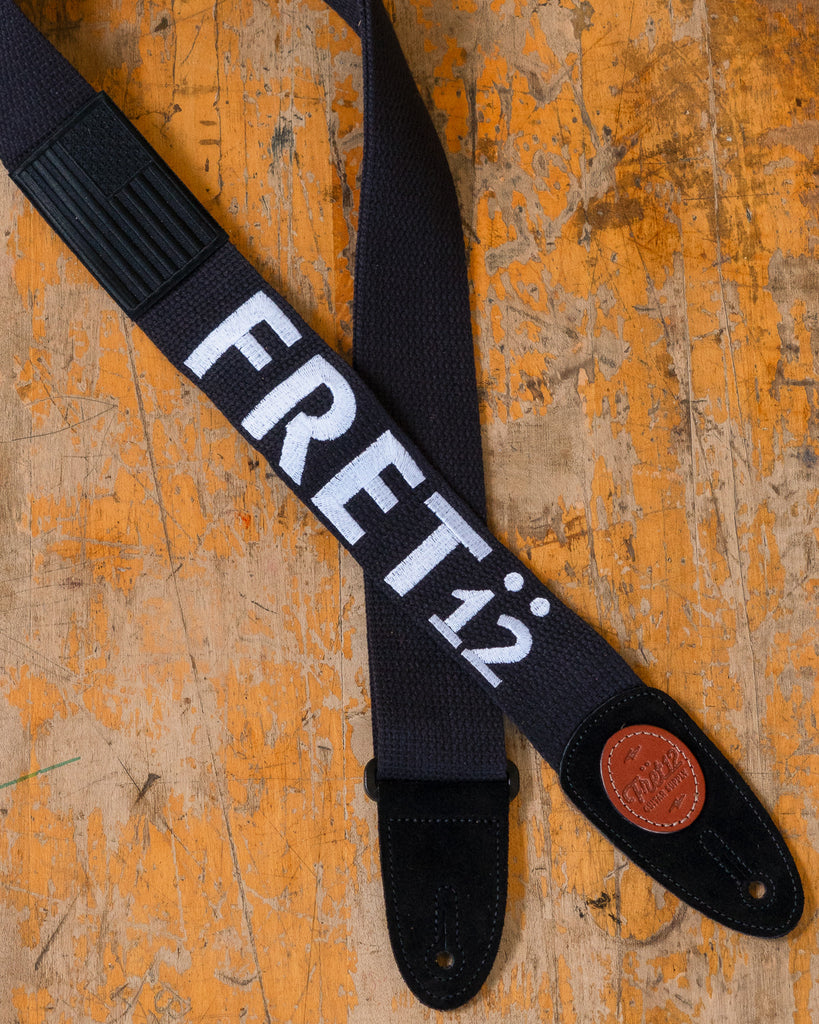 FRET12 OLD GLORY FLAG ALL BLACK GUITAR STRAP - BLOCK LOGO