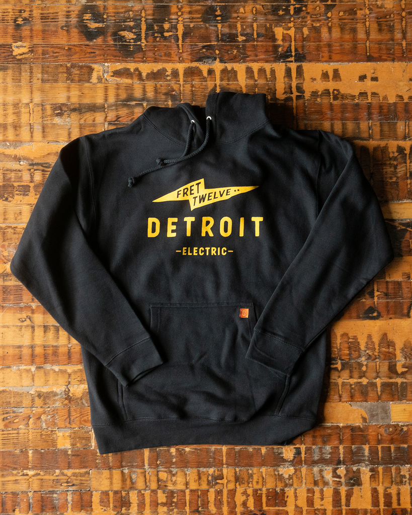 Heavy Weight, 10 oz hoodie with FRET12 Detroit Bolt Graphic screen printed on chest