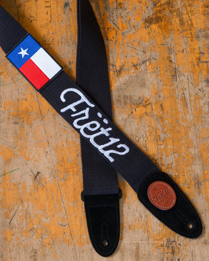 FRET12 TEXAS FLAG GUITAR STRAP - SCRIPT LOGO