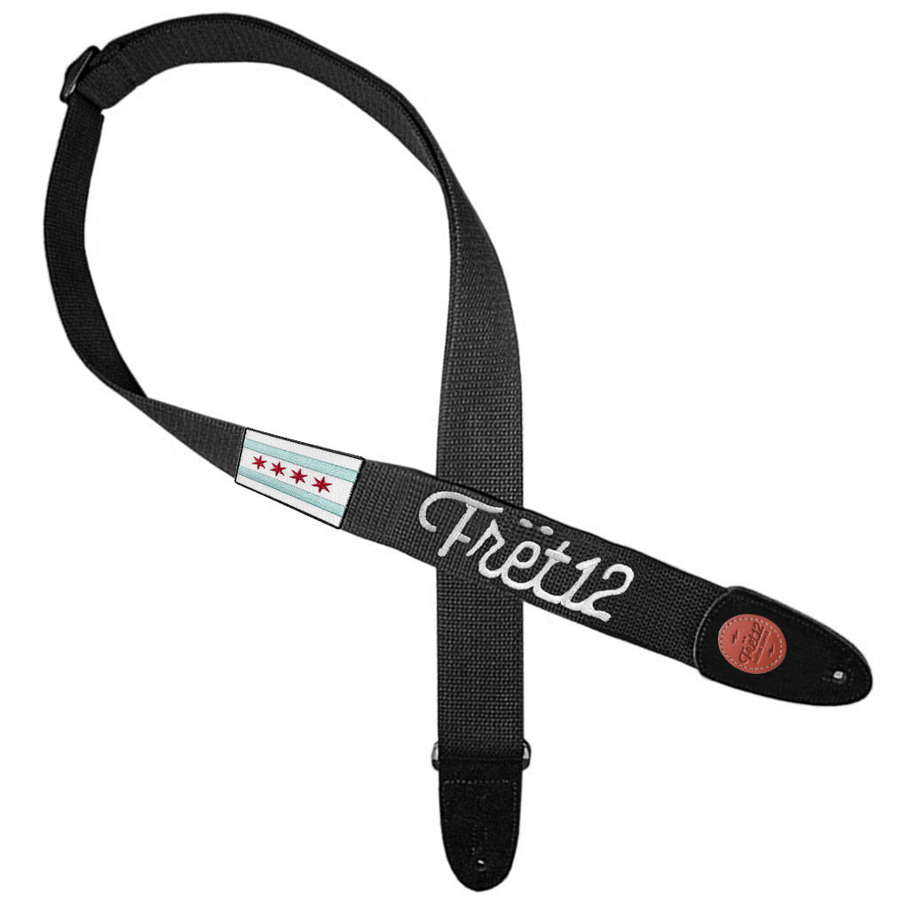 CHICAGO FLAG GUITAR STRAP - SCRIPT LOGO